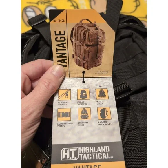 Highland Tactical Vantage Tactical BackpackBlack Molle Webbing NWT - Picture 2 of 7